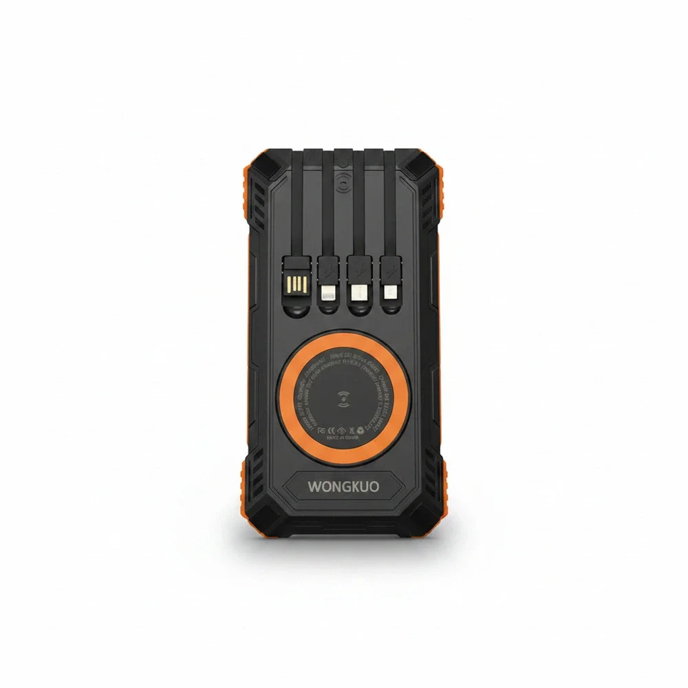 Wongkuo Black & Orange Solar Power Bank with Wireless Charging